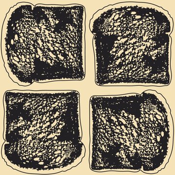 Set of four distressed grunge illustrations of bread slices