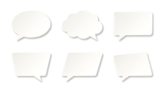 Minimalist white 3D speech bubble and chat icon set on white background