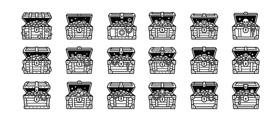 Collection of Treasure Chests Filled with Gold Coins and Jewels © Riris