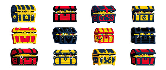 Collection of ornate treasure chests filled with gold coins © Riris