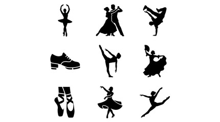 Obraz premium Ballet Dancers in Various Poses Silhouettes.