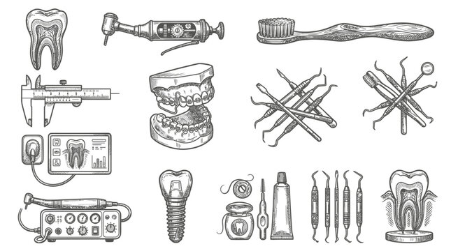 Dental tools and equipment collection.