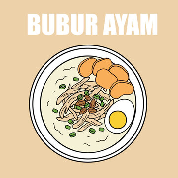 Asean Food Illustration Indonesian and Singapure Bubur Ayam