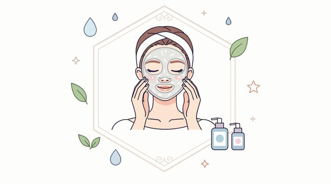 Woman With Sheet Mask, Skincare Routine, Beauty Treatment, Facial Care Illustration