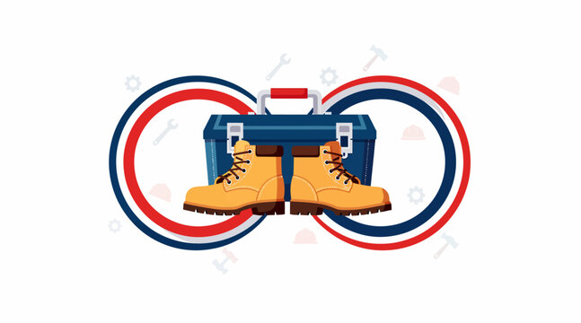 work boots and toolbox logo