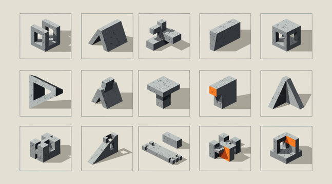 3d geometric shapes, abstract objects