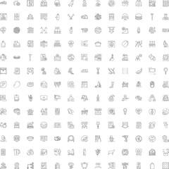Fototapeta premium Large collection of diverse monochrome line icons illustrating abstract symbols, business concepts, education, shopping, healthcare, technology, and lifestyle topics, perfect for interface design