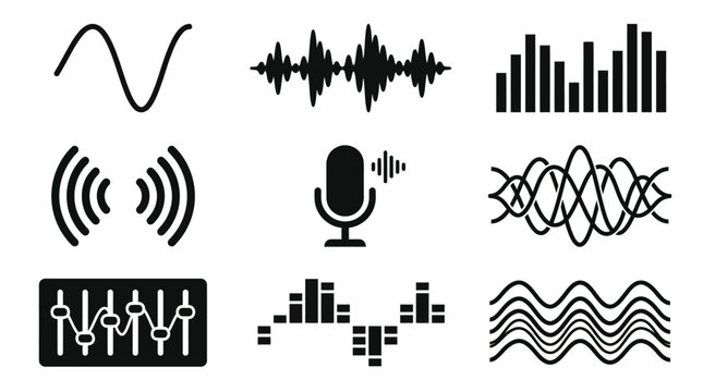 Sound wave and audio signal icons.