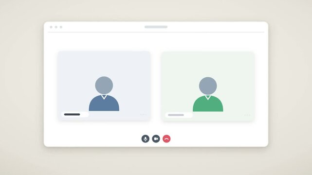 Video call conference animation with two participants online meeting and chat on app window