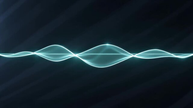 4k Glowing cyan audio sound wave and AI voice assistant waveform on a dark background, seamless loop. 