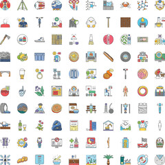 Naklejka premium Pictogram line icon set depicting industry, science, medicine, nature, technology, education, transport, lifestyle and equipment for web, app and ui useclean versatile symbols