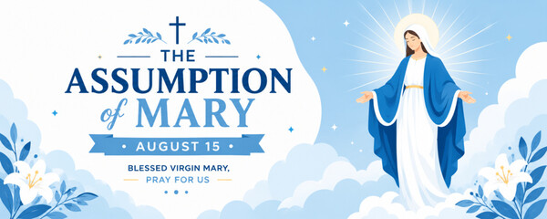 Assumption of Mary Christian Holiday Flat Vector Illustration