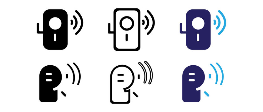 Smart intercom icon set, wireless doorbell and voice communication symbol, home security system vector illustration.