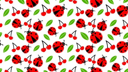 Cute ladybug seamless pattern. Cartoon ladybug pattern background. Ladybug repeating pattern. Ladybird seamless background. © Stock Arza