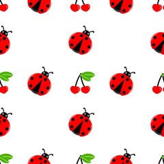Fototapeta premium Cute ladybug seamless pattern. Cartoon ladybug pattern background. Ladybug repeating pattern. Ladybird seamless background.