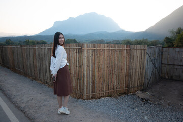 beautiful woman from Thailand in Doi Luang Chiang Dao mountain in chiangmai Thailand © sakdinon