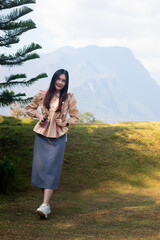 beautiful woman from Thailand in Doi Luang Chiang Dao mountain in chiangmai Thailand © sakdinon