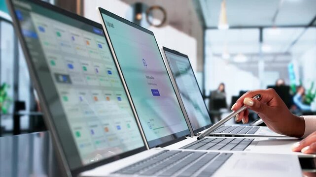Person Works On Laptop Uploading Data Files