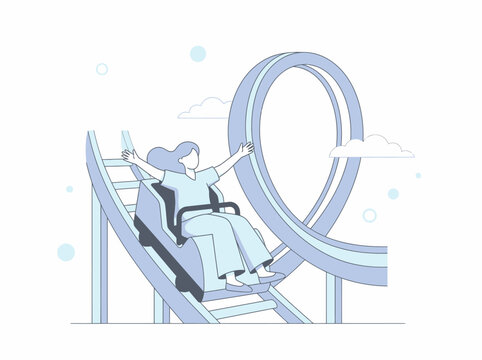 Joyful person enjoys a thrilling rollercoaster ride while experiencing extreme adventure and pure exhilaration