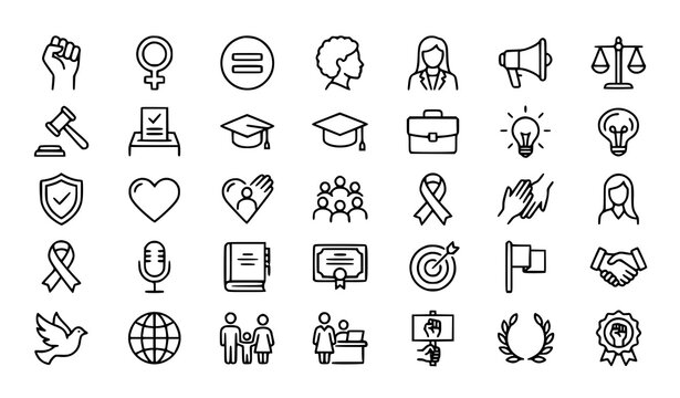 Social justice and equality line icons collection for activism advocacy