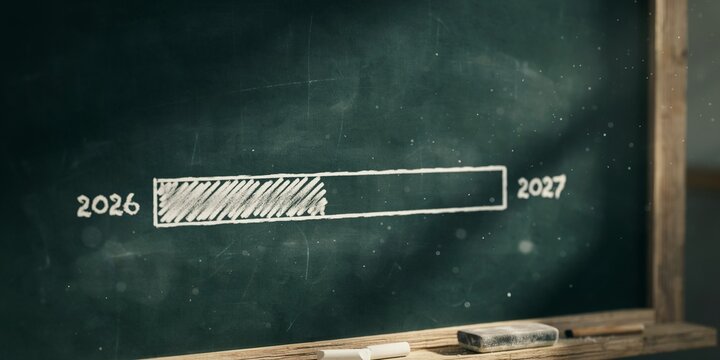 Hand Drawn Chalkboard Loading Bar 2026 to 2027, Creative Education Planning Concept