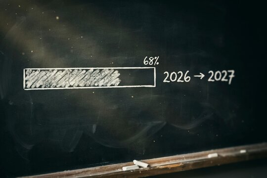 Hand Drawn Chalkboard Loading Bar 2026 to 2027, Creative Education Planning Concept