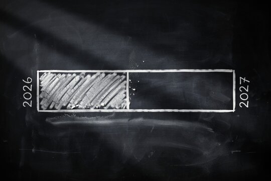 Hand Drawn Chalkboard Loading Bar 2026 to 2027, Creative Education Planning Concept