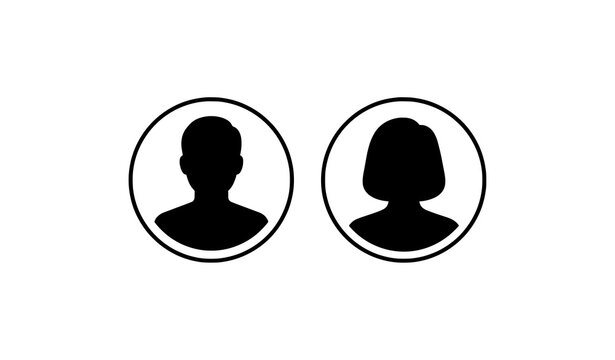 Male and female profile icons black silhouettes in circular frames