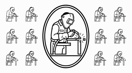 Naklejka premium Welder at Work Icon Set - Industrial Manufacturing Process