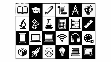 Fototapeta premium Educational, Scientific, and Technological Learning Icons Grid