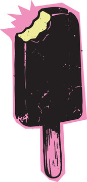 Bitten chocolate popsicle ice cream bar art illustration with grunge texture popsicle icecream chocolate transparent illustration refreshment snacking