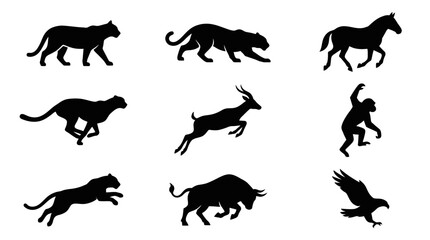 Obraz premium Silhouettes of various wild animals running.