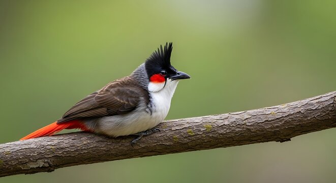 Red whiskered bulbul bird perched on a tree branch.