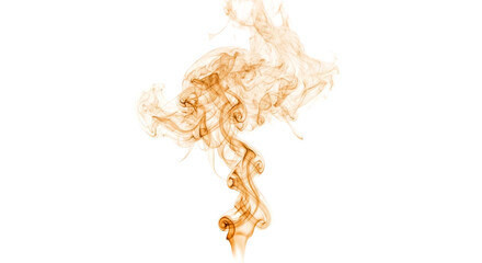 Fototapeta premium Abstract swirling orange smoke wisps against a clean white background
