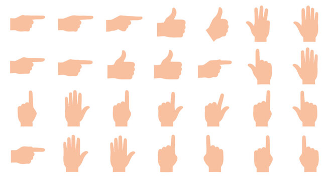 Various hand gestures and signs.