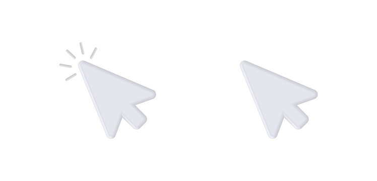 Two computer mouse cursors point right with one clicking on screen