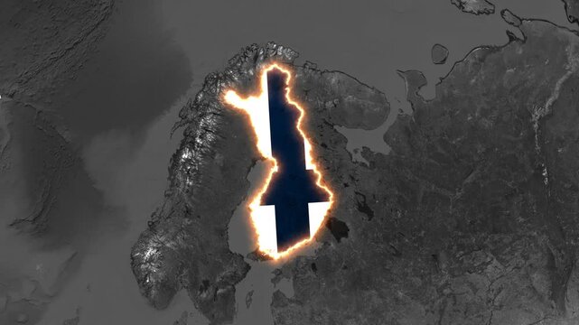 Finland outline glowing with national flag motion graphic animation