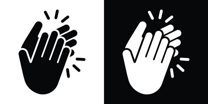 Hand clapping round-shaped applause icon set. Minimalist black and white vector graphic representing appreciation, success, and celebration.