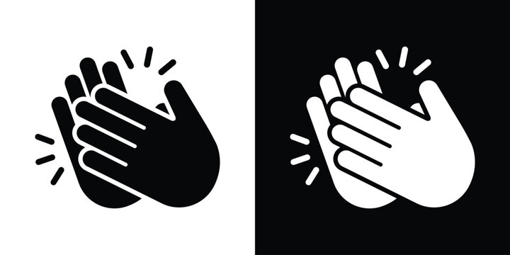 Hand clapping round-shaped applause icon set. Minimalist black and white vector graphic representing appreciation, success, and celebration.