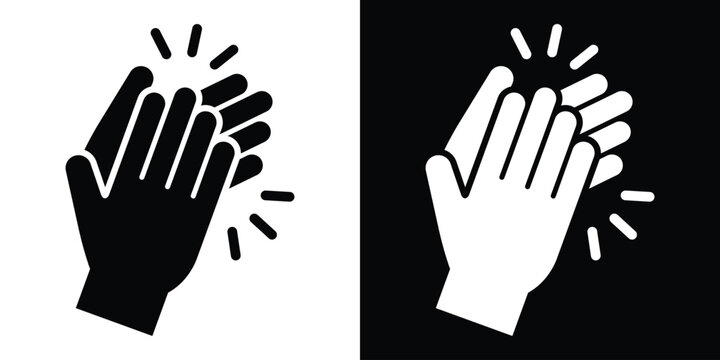 Hand clapping round-shaped applause icon set. Minimalist black and white vector graphic representing appreciation, success, and celebration.