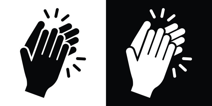 Hand clapping round-shaped applause icon set. Minimalist black and white vector graphic representing appreciation, success, and celebration.