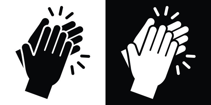 Hand clapping round-shaped applause icon set. Minimalist black and white vector graphic representing appreciation, success, and celebration.
