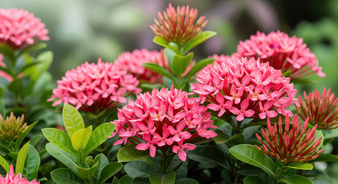 Blossom of Dazzing Pink Flowers Unfolding Under Vibrant Sunlight on a Sunny Summer Day in a Lush
