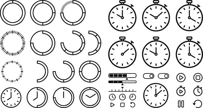 Collection of stopwatch and timer icons in various styles silhouette