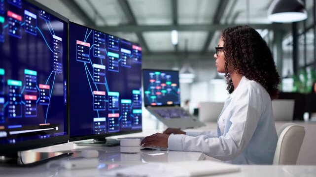 Software Developer Woman Using Low Code Platform
