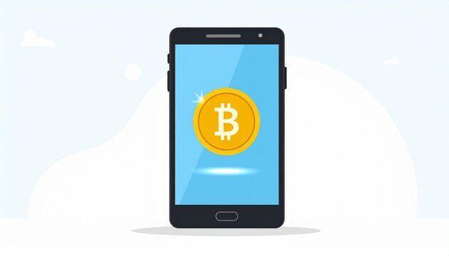 Modern smartphone displaying Bitcoin cryptocurrency logo on screen.