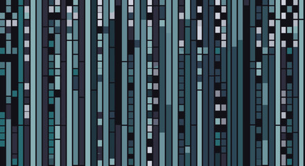 Obraz premium Abstract seamless vertical bar matrix pattern with pixelated blocks in a cool teal and slate blue color palette.