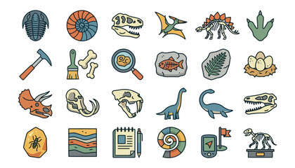 Colorful dinosaur and fossil icons collection. © Lakon