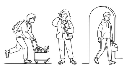 Obraz premium This image depicts individuals engaged in various activities such as walking and reading, conveying a sense of introspection and personal growth in everyday settings.