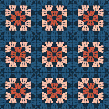 Vintage crochet granny square seamless pattern, retro handmade style vector illustration.